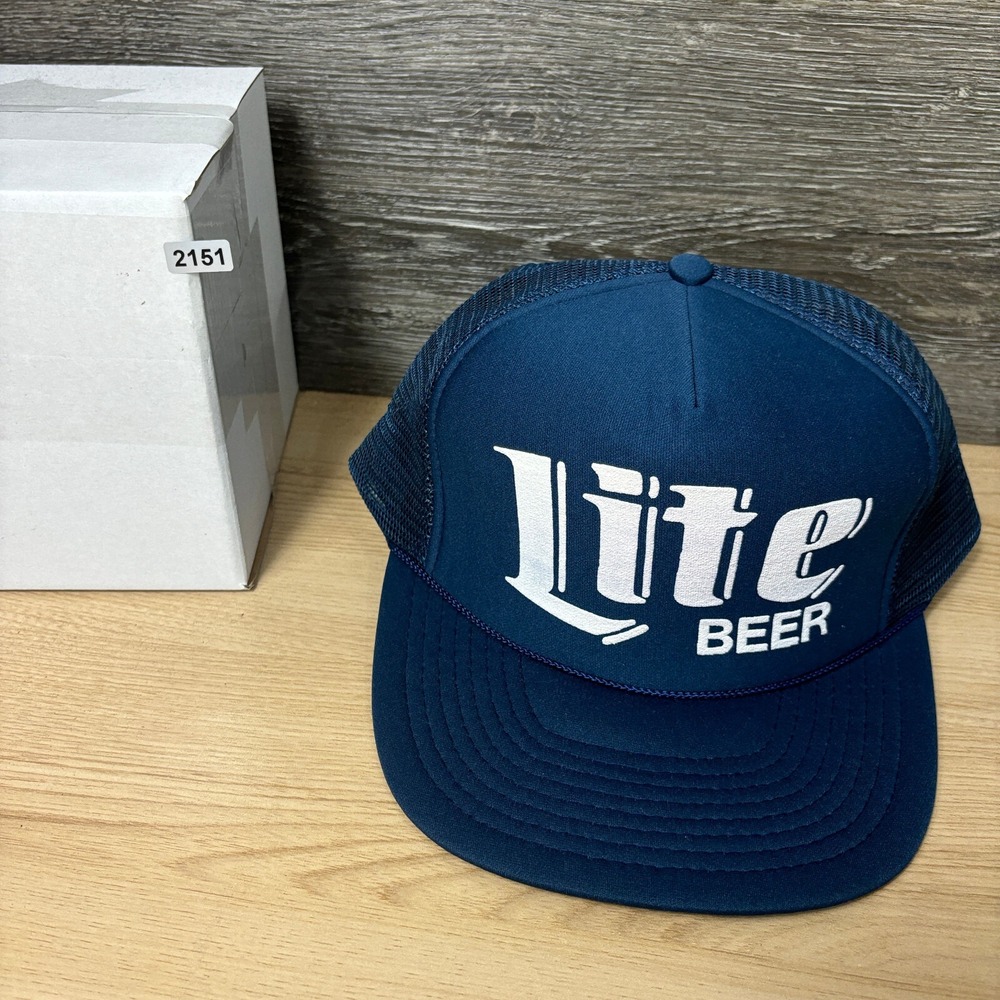 Vintage Miller Lite Hat Cap Snapback Blue Navy Trucker Beer Brewing 90s - Picture 10 of 10